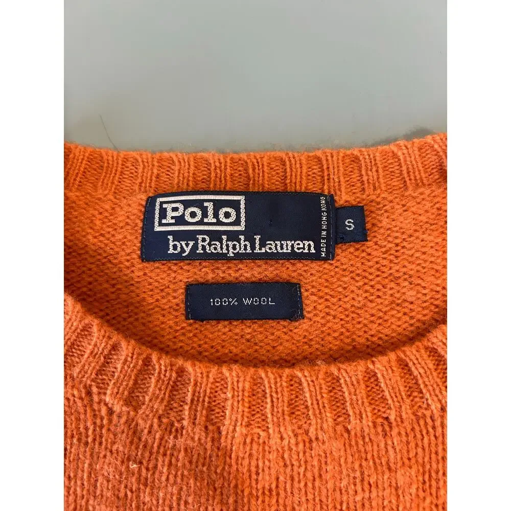 Polo Ralph Lauren 100% wool sweater orange mens S crew neck classic preppy